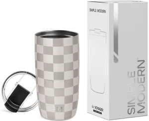 Simple Modern Travel Coffee Mug Tumbler with Flip Lid | Reusable Insulated Stainless Steel Cold Brew Iced Coffee Cup Thermos | Gifts for Women Men Him Her | Voyager Collection | 16oz | Checkmate