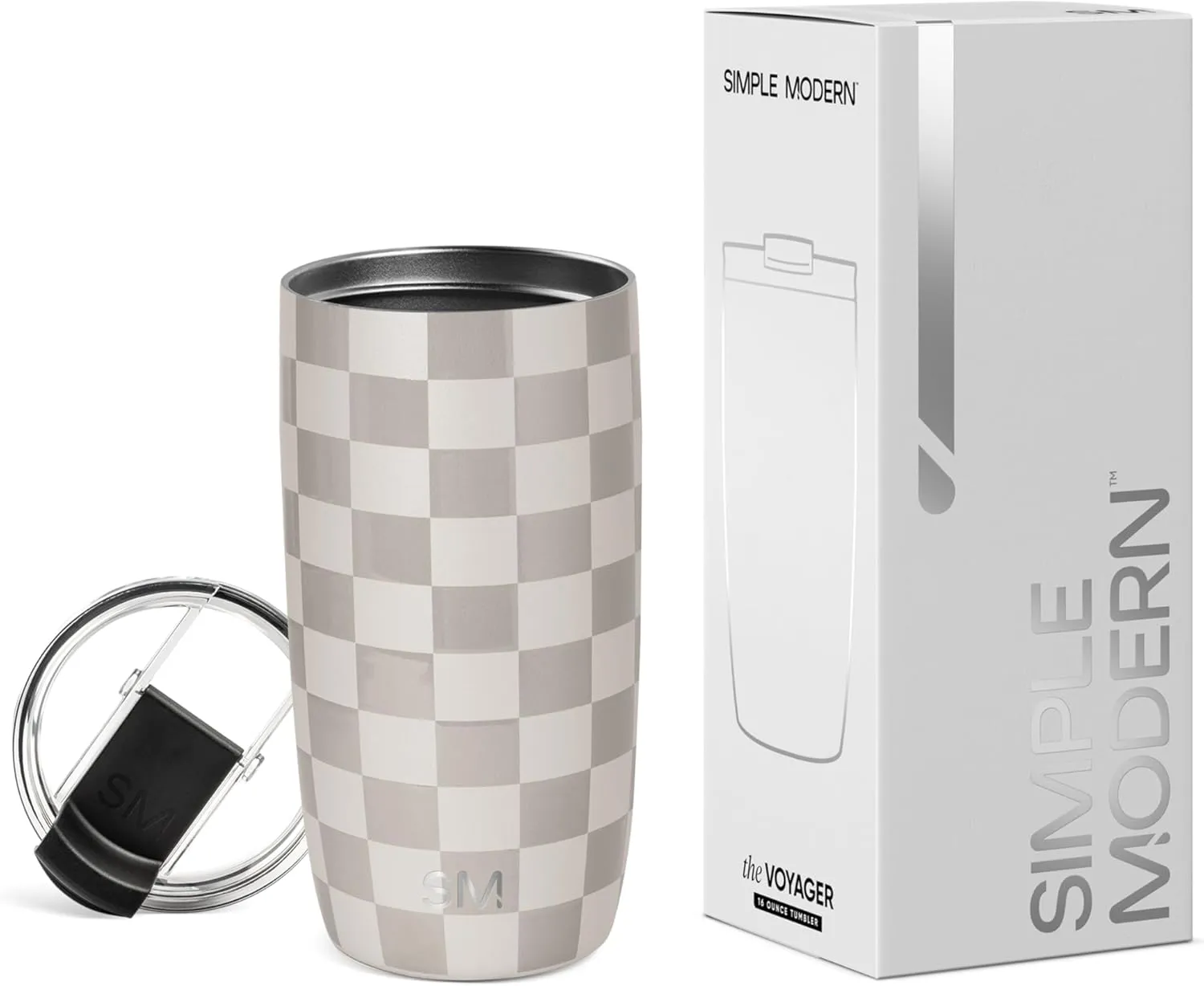 Simple Modern Travel Coffee Mug Tumbler with Flip Lid | Reusable Insulated Stainless Steel Cold Brew Iced Coffee Cup Thermos | Gifts for Women Men Him Her | Voyager Collection | 16oz | Checkmate