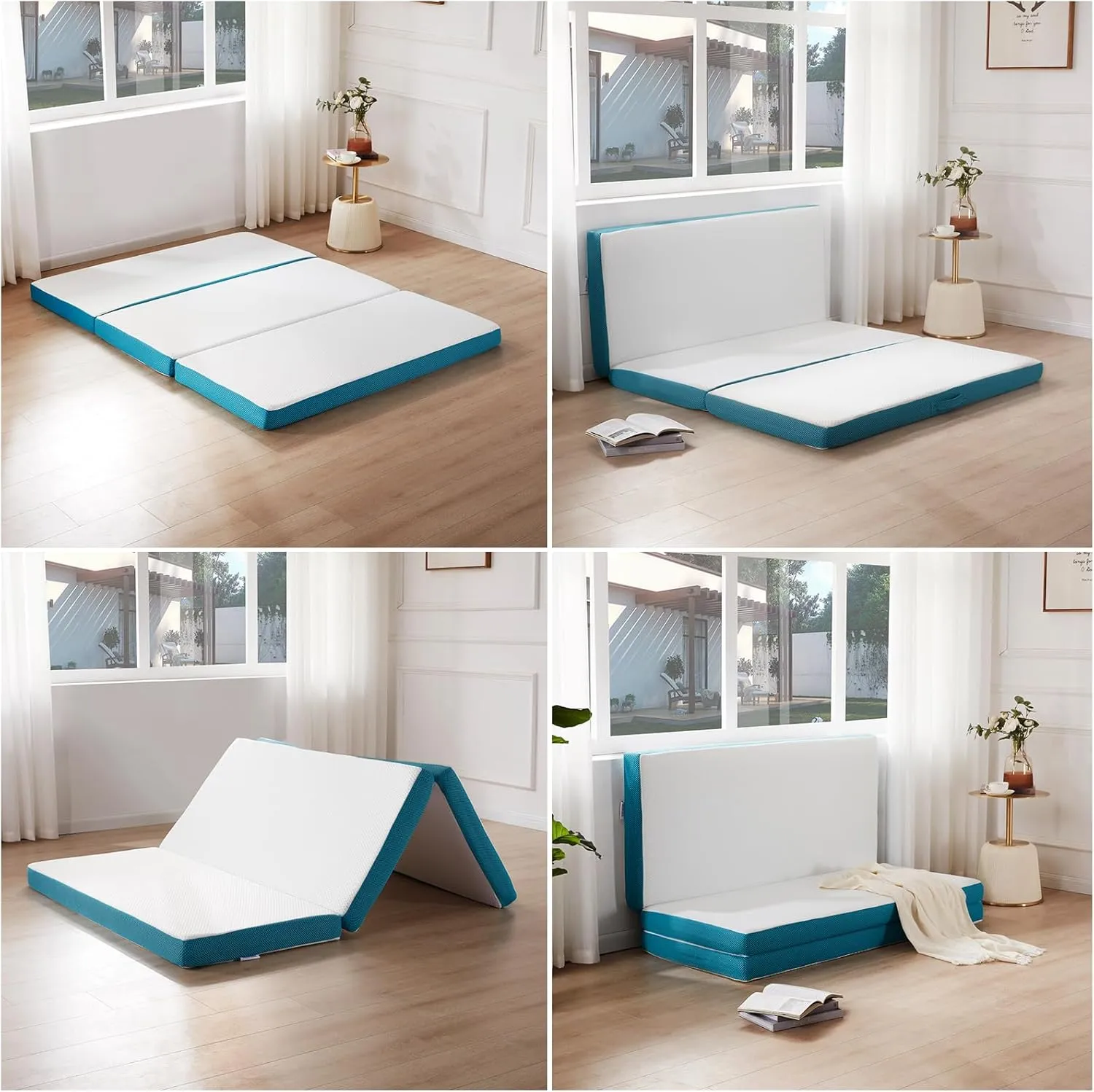 SINWEEK Memory Foam Folding Mattress with Pillow & Storage Bag, 4 Inch Trifold Foldable Mattress Portable Floor Mattress Guest Bed for Camping and Sleeping