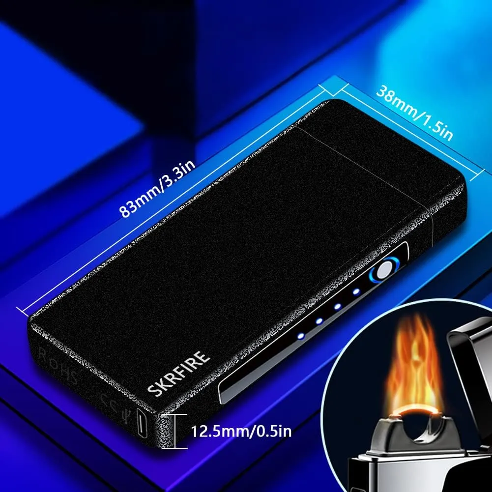 SKRFIRE Electric Lighter Windproof, Flame Electric Lighter Plasma-Flame Arc Lighter Rechargeable USB Lighter Flame Lighter with Battery Indicator (Black)