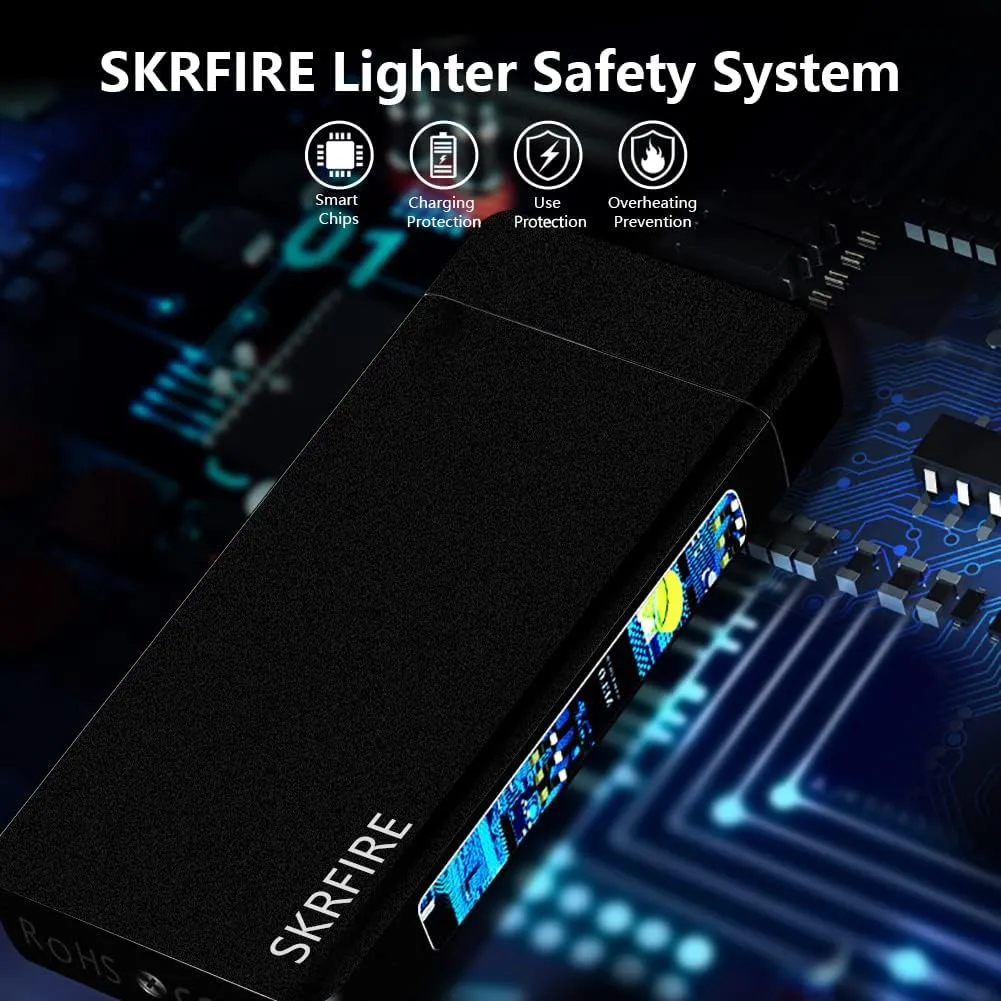 SKRFIRE Electric Lighter Windproof, Flame Electric Lighter Plasma-Flame Arc Lighter Rechargeable USB Lighter Flame Lighter with Battery Indicator (Black)