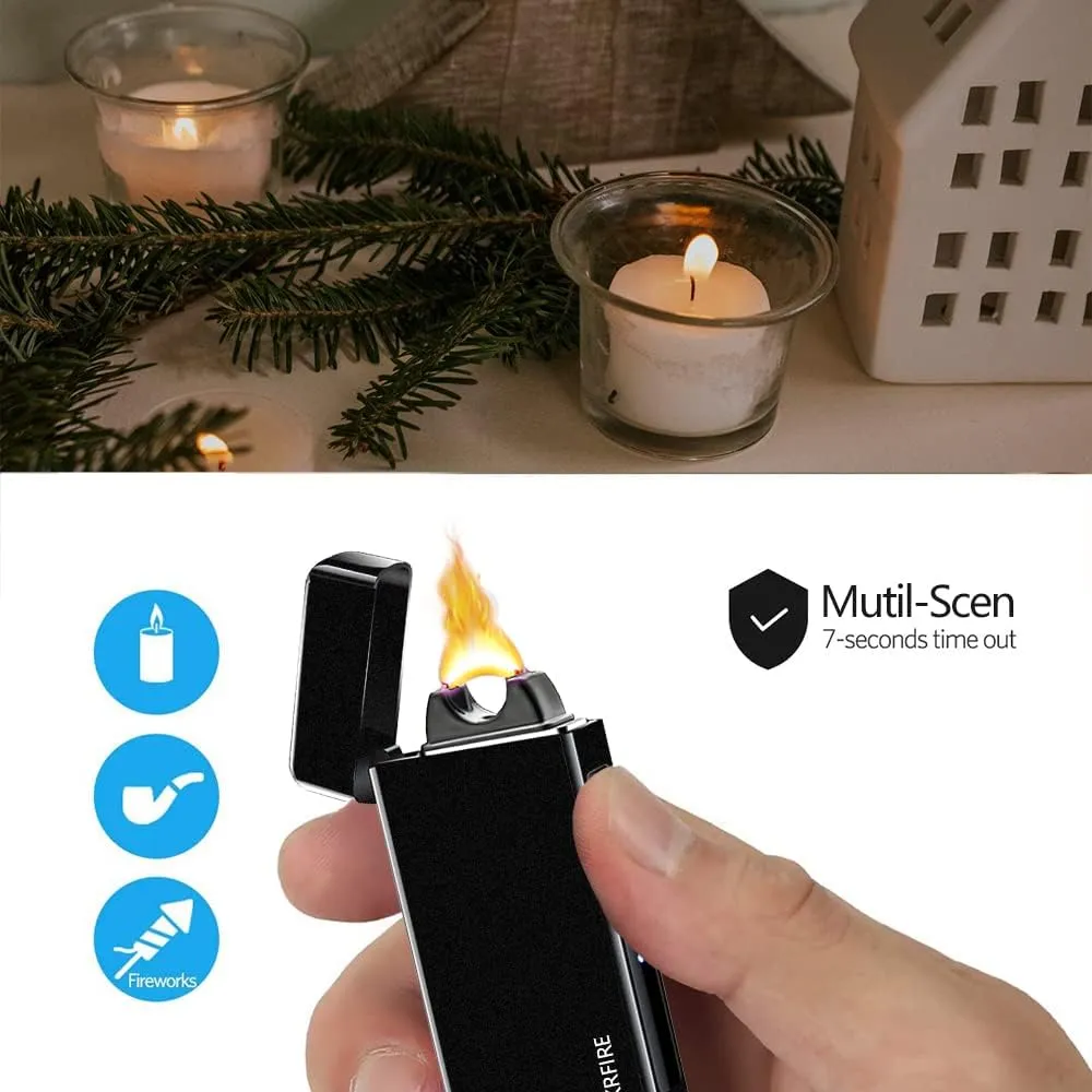 SKRFIRE Electric Lighter Windproof, Flame Electric Lighter Plasma-Flame Arc Lighter Rechargeable USB Lighter Flame Lighter with Battery Indicator (Black)