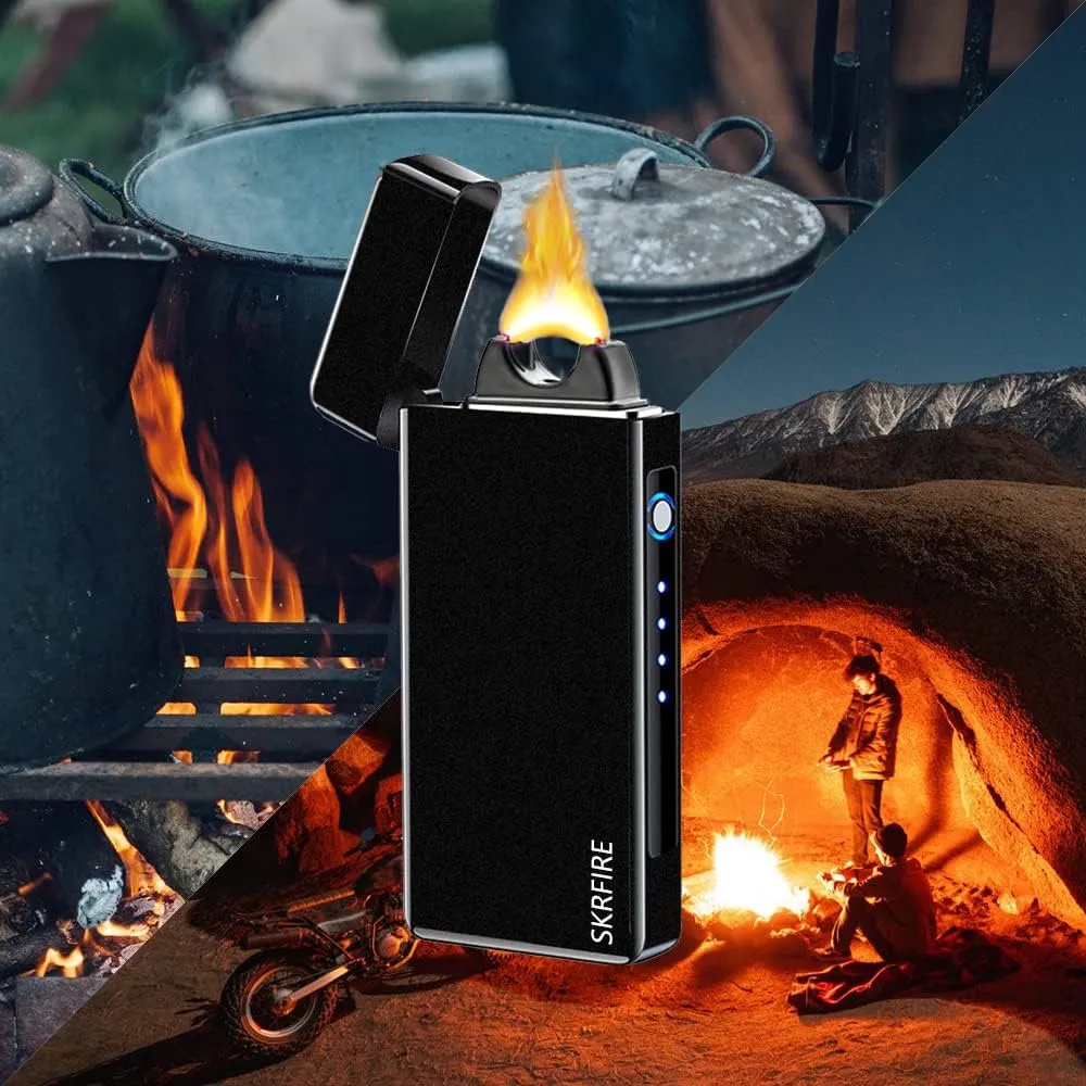 SKRFIRE Electric Lighter Windproof, Flame Electric Lighter Plasma-Flame Arc Lighter Rechargeable USB Lighter Flame Lighter with Battery Indicator (Black)