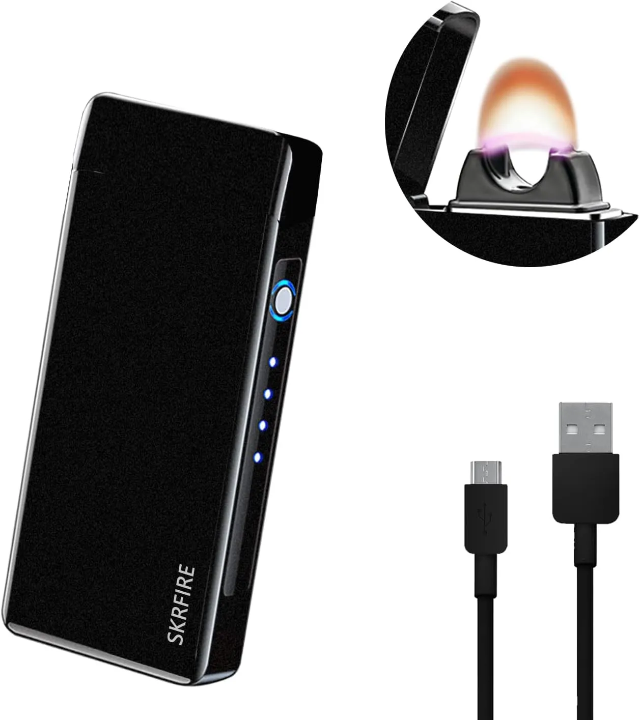 SKRFIRE Electric Lighter Windproof, Flame Electric Lighter Plasma-Flame Arc Lighter Rechargeable USB Lighter Flame Lighter with Battery Indicator (Black)