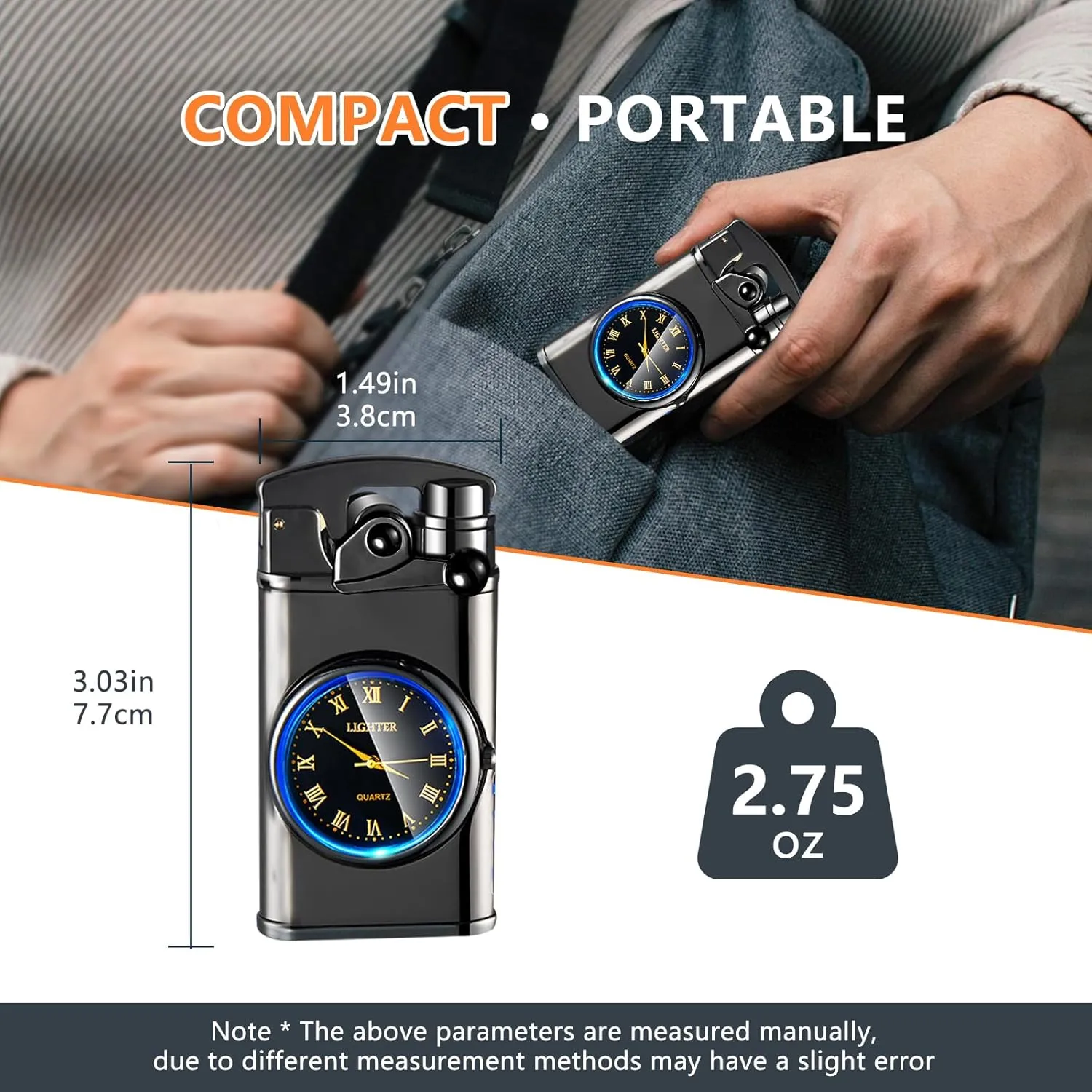 SKRFIRE Electric Plasma Electric Arc Lighter, Windproof Lighters, Metal Lighter Luminous Real Watch dial LED Lighting (Black)