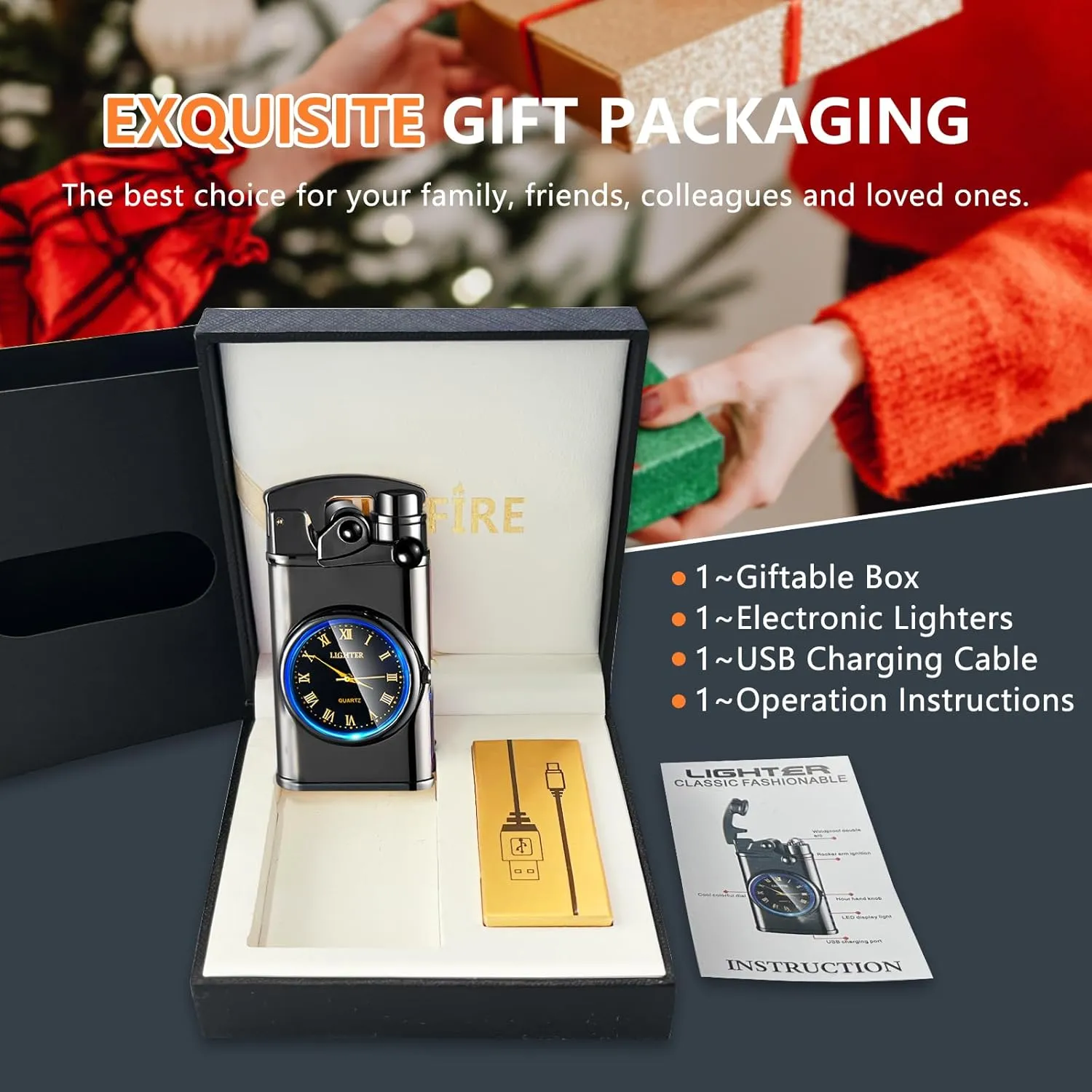 SKRFIRE Electric Plasma Electric Arc Lighter, Windproof Lighters, Metal Lighter Luminous Real Watch dial LED Lighting (Black)