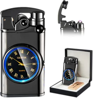 SKRFIRE Electric Plasma Electric Arc Lighter, Windproof Lighters, Metal Lighter Luminous Real Watch dial LED Lighting (Black)