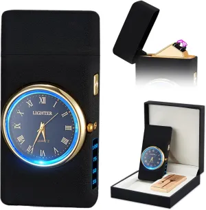 SKRFIRE Windproof Dual Arc Plasma Lighter, USB Rechargeable Metal Lighter with LED Dial Display and Stylish Lighting Effect for Outdoor and Everyday Use(Black Matte-A)