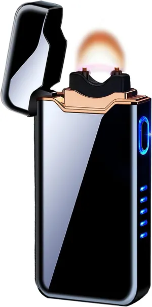 SKRFIRE Windproof Electric Lighter - Large Plasma Flame Arc Lighter, Rechargeable USB, Battery Indicator for Candle (Black)