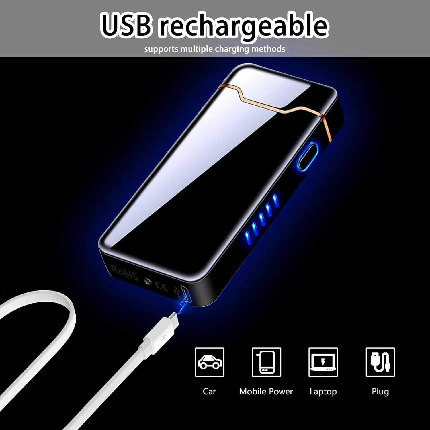 SKRFIRE Windproof Electric Lighter - Large Plasma Flame Arc Lighter, Rechargeable USB, Battery Indicator for Candle (Black)