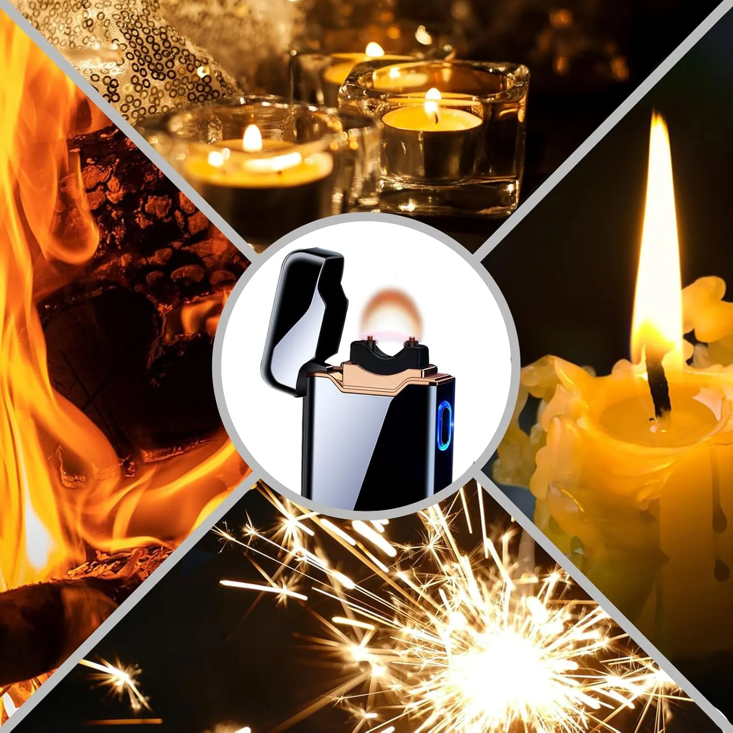 SKRFIRE Windproof Electric Lighter - Large Plasma Flame Arc Lighter, Rechargeable USB, Battery Indicator for Candle (Black)