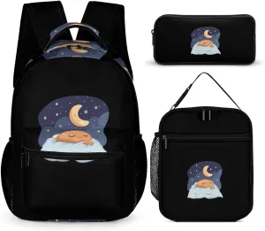 Sleeping Cocoa Chocolate Beans Large Capacity Backpacks with Lunch Bag Pencil Case Set Resistant Daypack 3 Piece
