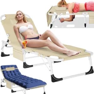 Slsy Folding Lounge Chairs Outdoor, Adjustable Sleeping Cot Chair, Portable Folding Bed Cot Chaise Lounge Chairs for Outside Beach Lawn Camping Pool Sun Tanning