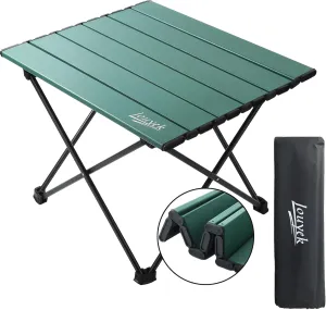 Small Camping Table, Ultralight Aluminum Folding Table with Carrying Bag, Portable & Lightweight Camping Side Table for Outdoor Camping, Picnic, Beach and Fishing, Green