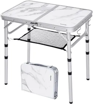 Small Camping Table with Mesh Layer, 3 Adjustable Heights Aluminum Lightweight Portable Folding Table with Extension Legs, Mini Table for Camping, Travel and Picnic