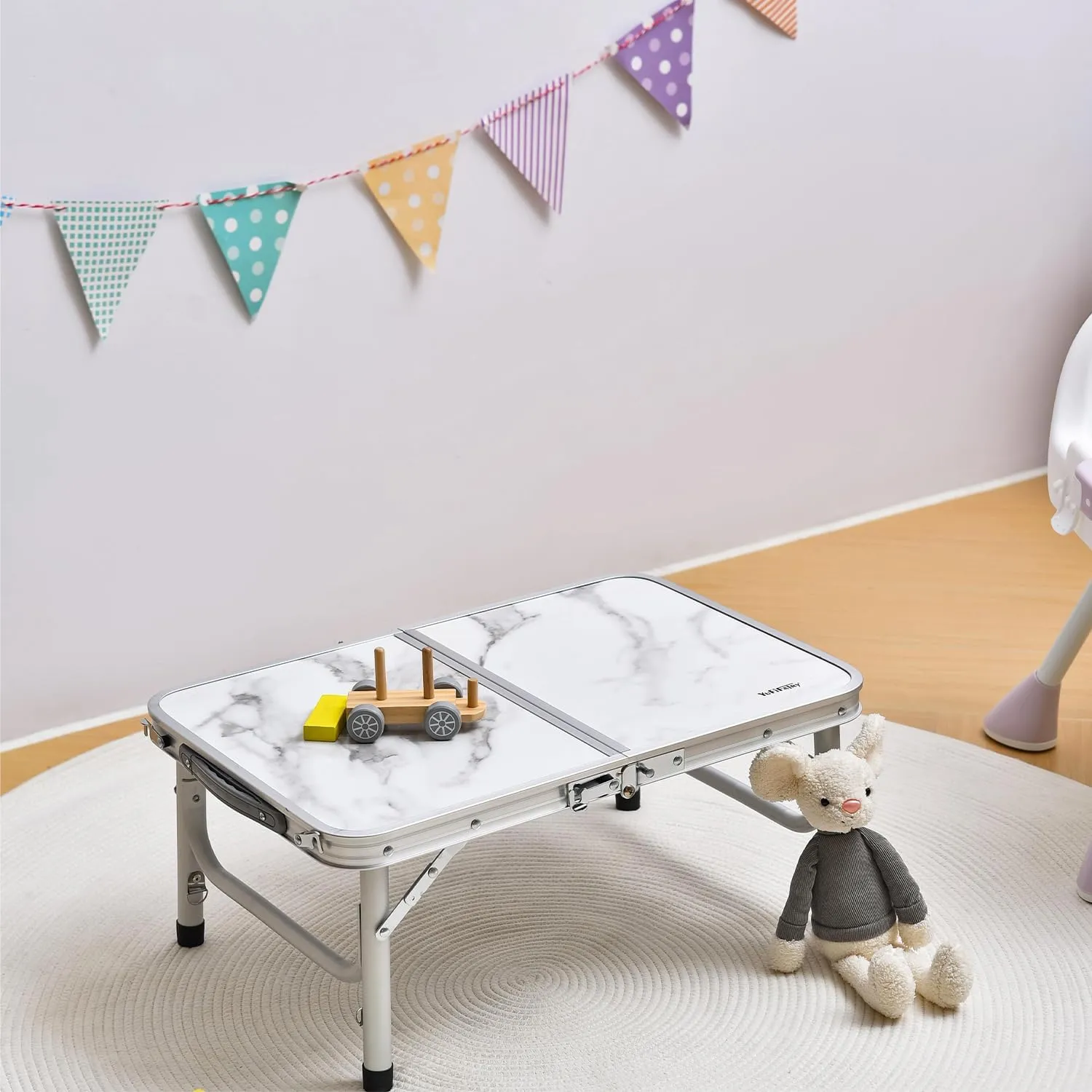 Small Camping Table with Mesh Layer, 3 Adjustable Heights Aluminum Lightweight Portable Folding Table with Extension Legs, Mini Table for Camping, Travel and Picnic