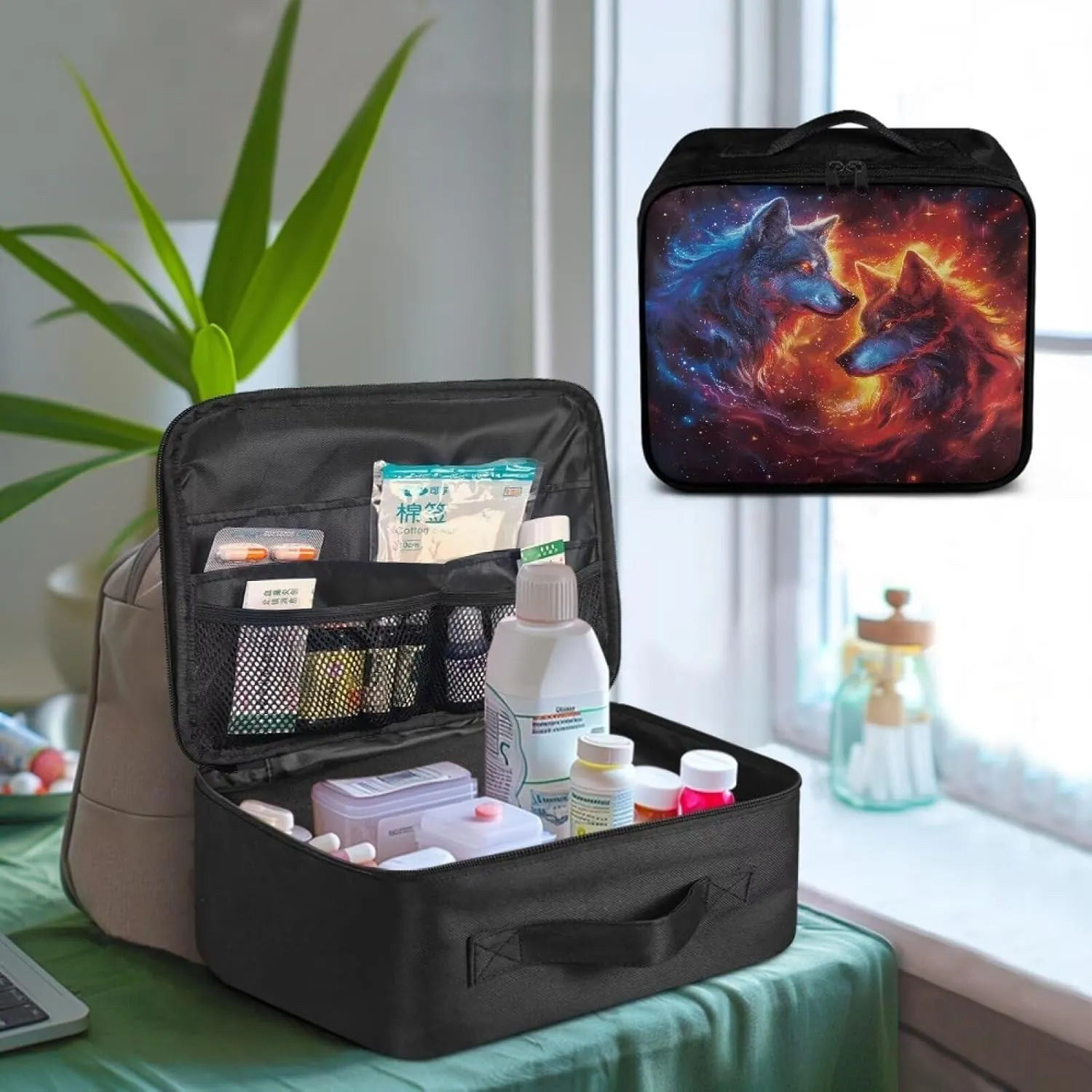 Small First Aid Kit Travel Bag Empty Cool Wolf First Aid Pouch Bag Portable Empty Emergency Trauma Kit Organizer Bag for School Dorm Hiking Camping Car Travel