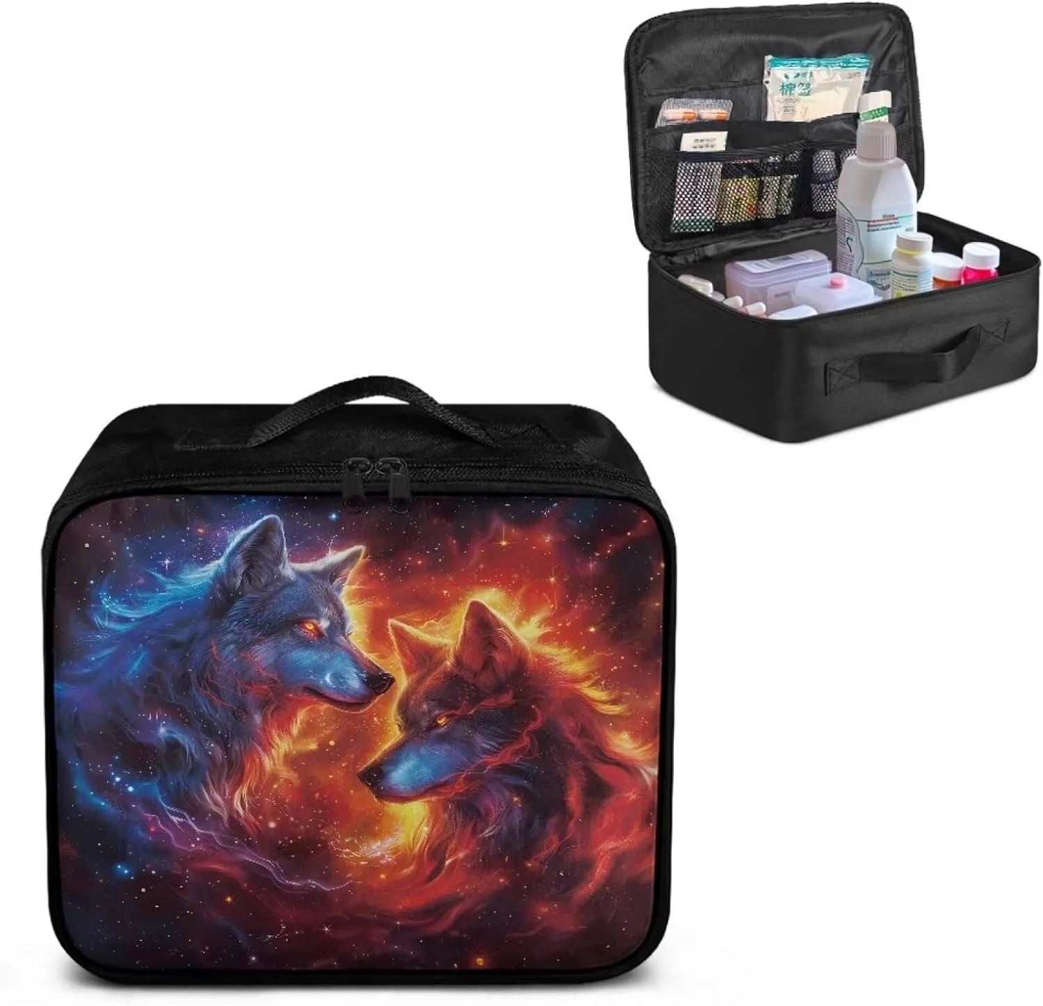 Small First Aid Kit Travel Bag Empty Cool Wolf First Aid Pouch Bag Portable Empty Emergency Trauma Kit Organizer Bag for School Dorm Hiking Camping Car Travel