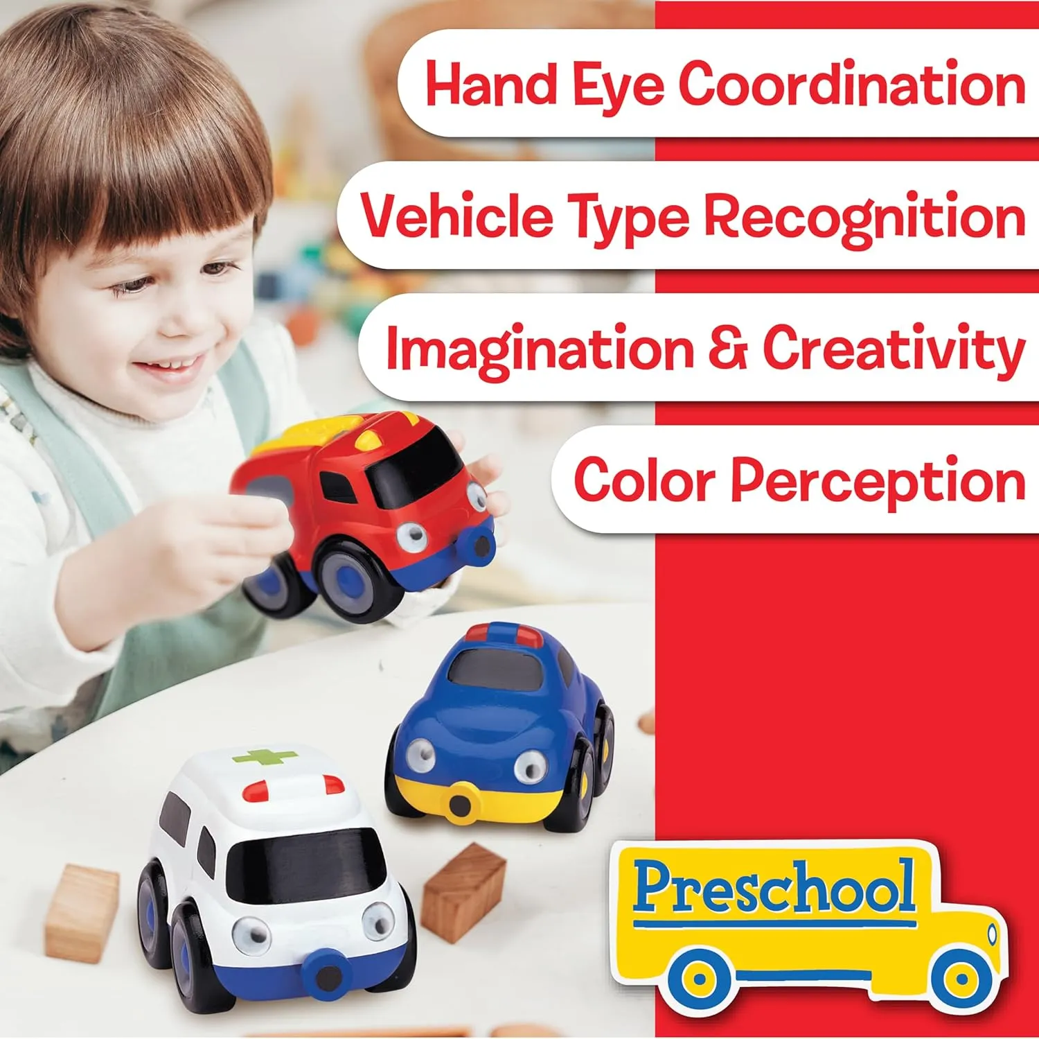 Small World Toys Emergency Vehicle Toys, Magnetic Tailgate Trio Cars For Toddlers 1-3, Preschool Mini Car Toys, Fire Engine, Police Car & Ambulance, Toy Car Gifts for Boys and Girls