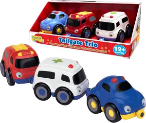 Small World Toys Emergency Vehicle Toys, Magnetic Tailgate Trio Cars For Toddlers 1-3, Preschool Mini Car Toys, Fire Engine, Police Car & Ambulance, Toy Car Gifts for Boys and Girls