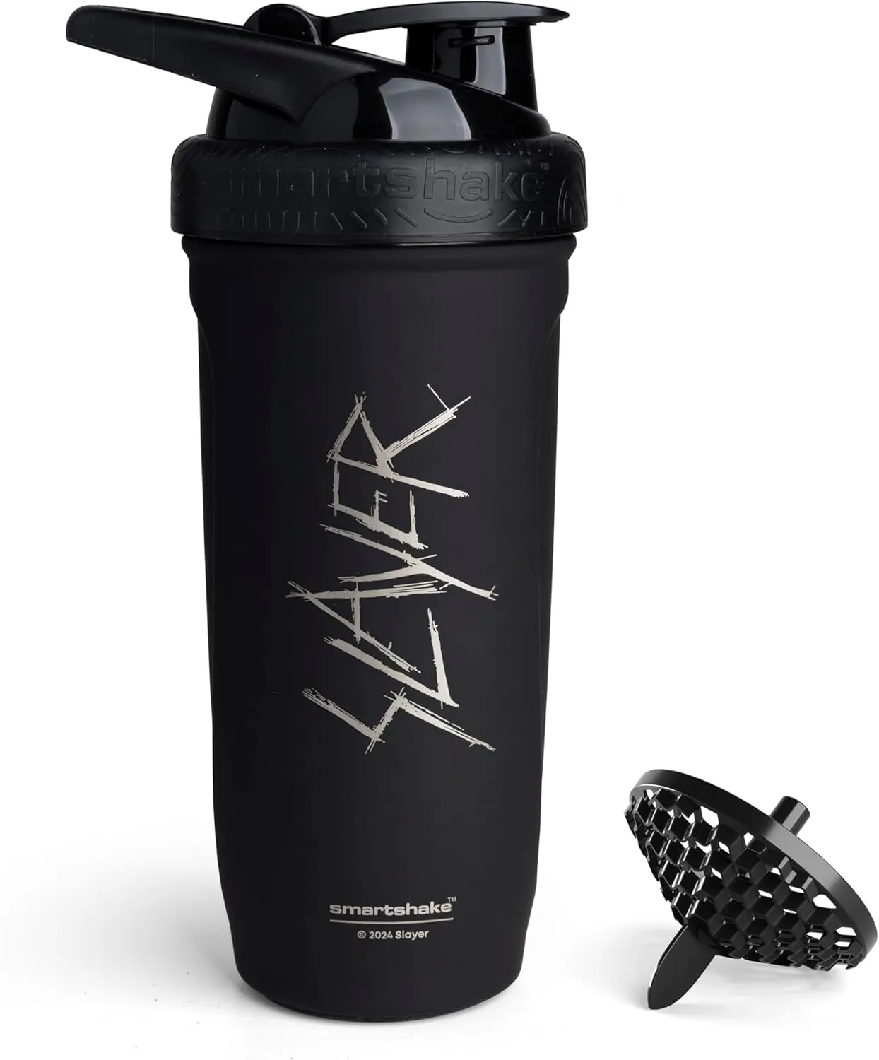 Smartshake Rockband Reforce Stainless Steel Protein Shaker Bottle 900 ml | 30 oz - Leakproof Screw-on Lid - BPA Free - Not Insulated – Unisex - Slayer, Scratchy Logo on Bottle