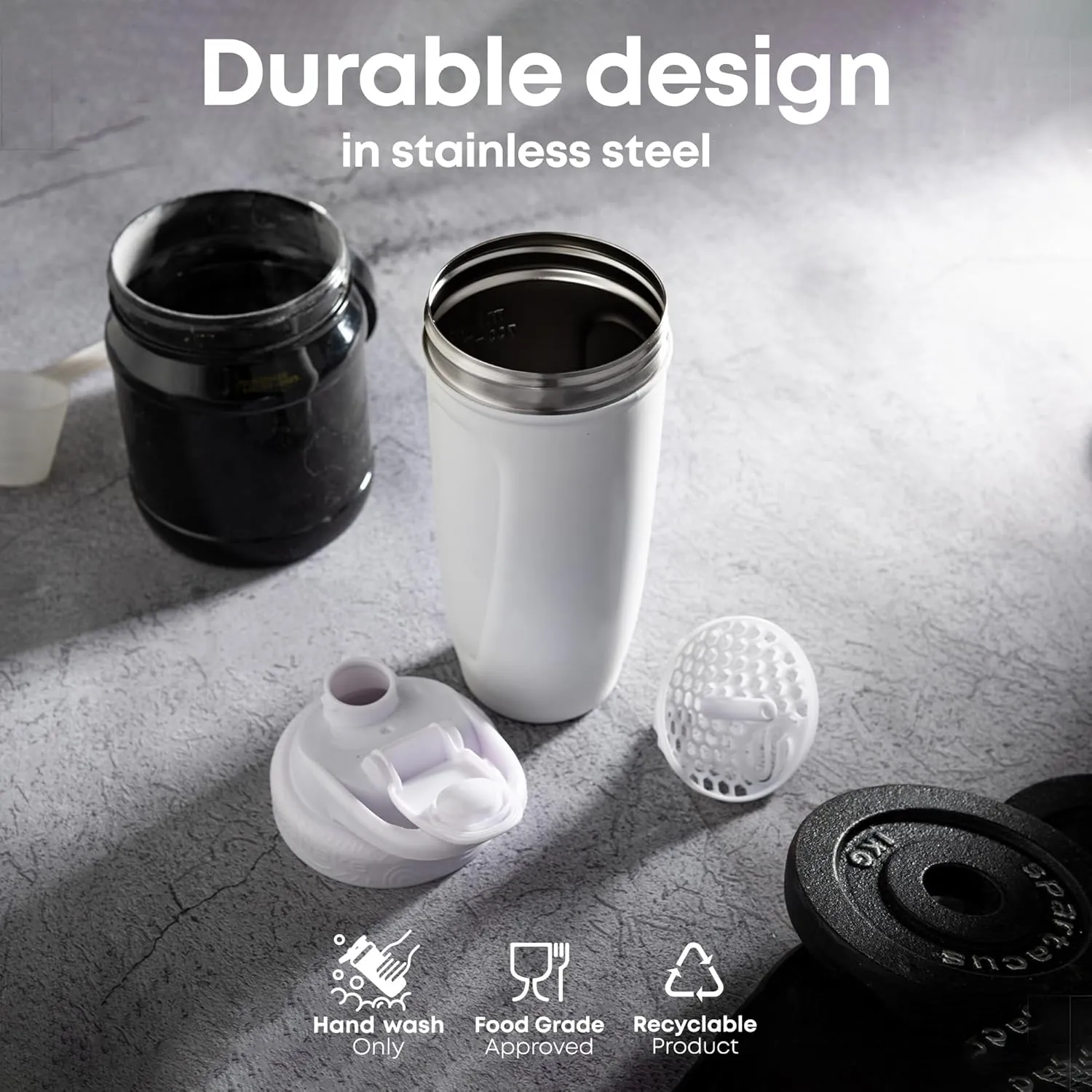 Smartshake Rockband Reforce Stainless Steel Protein Shaker Bottle 900 ml | 30 oz - Leakproof Screw-on Lid - BPA Free - Not Insulated – Unisex - Slayer, Scratchy Logo on Bottle