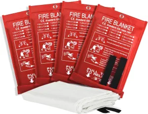 Smilco Emergency Fire Blanket for Home & Kitchen - 40x40 Flame-Retardant Fiberglass Fire Suppression Blankets, 4-Pack for Bedroom, Camping, BBQ & Emergency Safety (White)