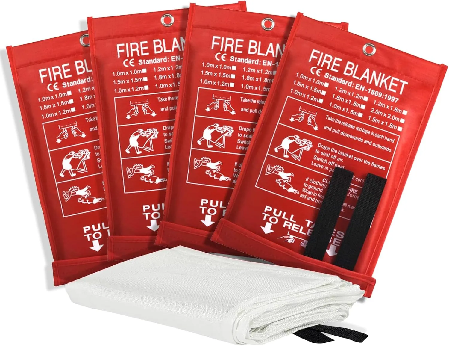 Smilco Emergency Fire Blanket for Home & Kitchen - 40x40 Flame-Retardant Fiberglass Fire Suppression Blankets, 4-Pack for Bedroom, Camping, BBQ & Emergency Safety (White)