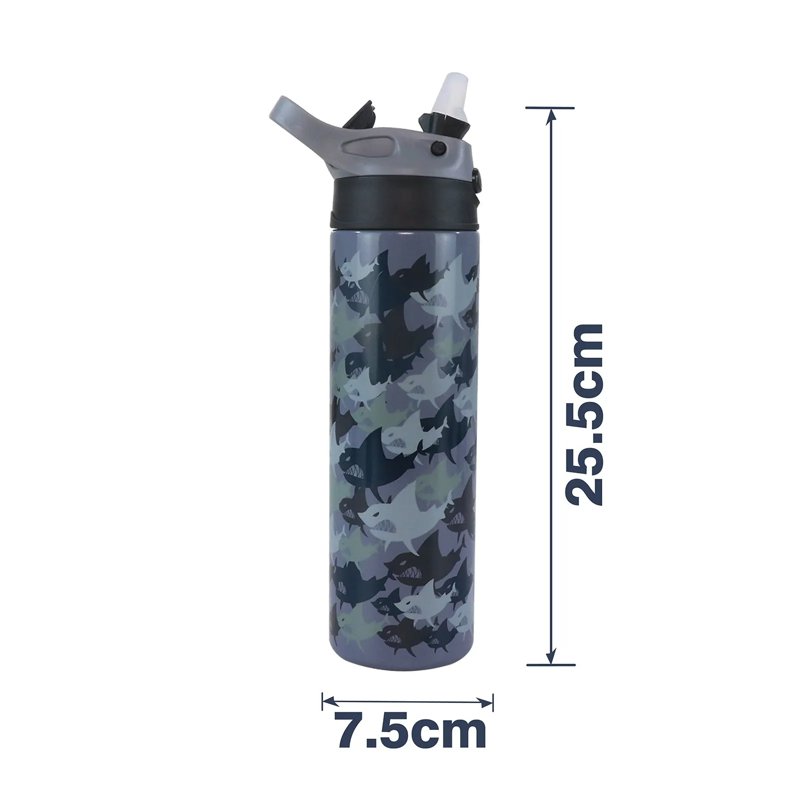 Smily Kiddos Insulated Water Bottle 600ml - Shark  Theme Grey