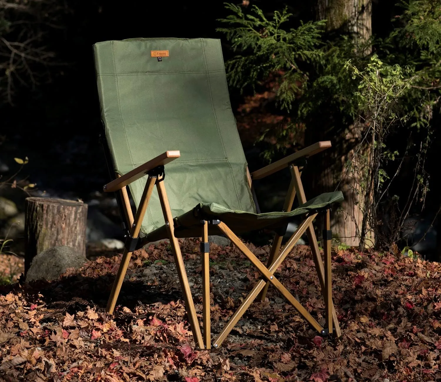 S'more 4-Level Adjustable Camping Chair with Armrests, High Back Reclining Outdoor Chair for Adults, Folding Lawn Chair with Carry Bag for Outdoor, Camping, Sporting Events, Fishing, Picnicking, Green