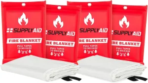 Snow Joe SupplyAID 4 Pack Emergency Fire Blanket for Camping Gear and Safety Supplies, White