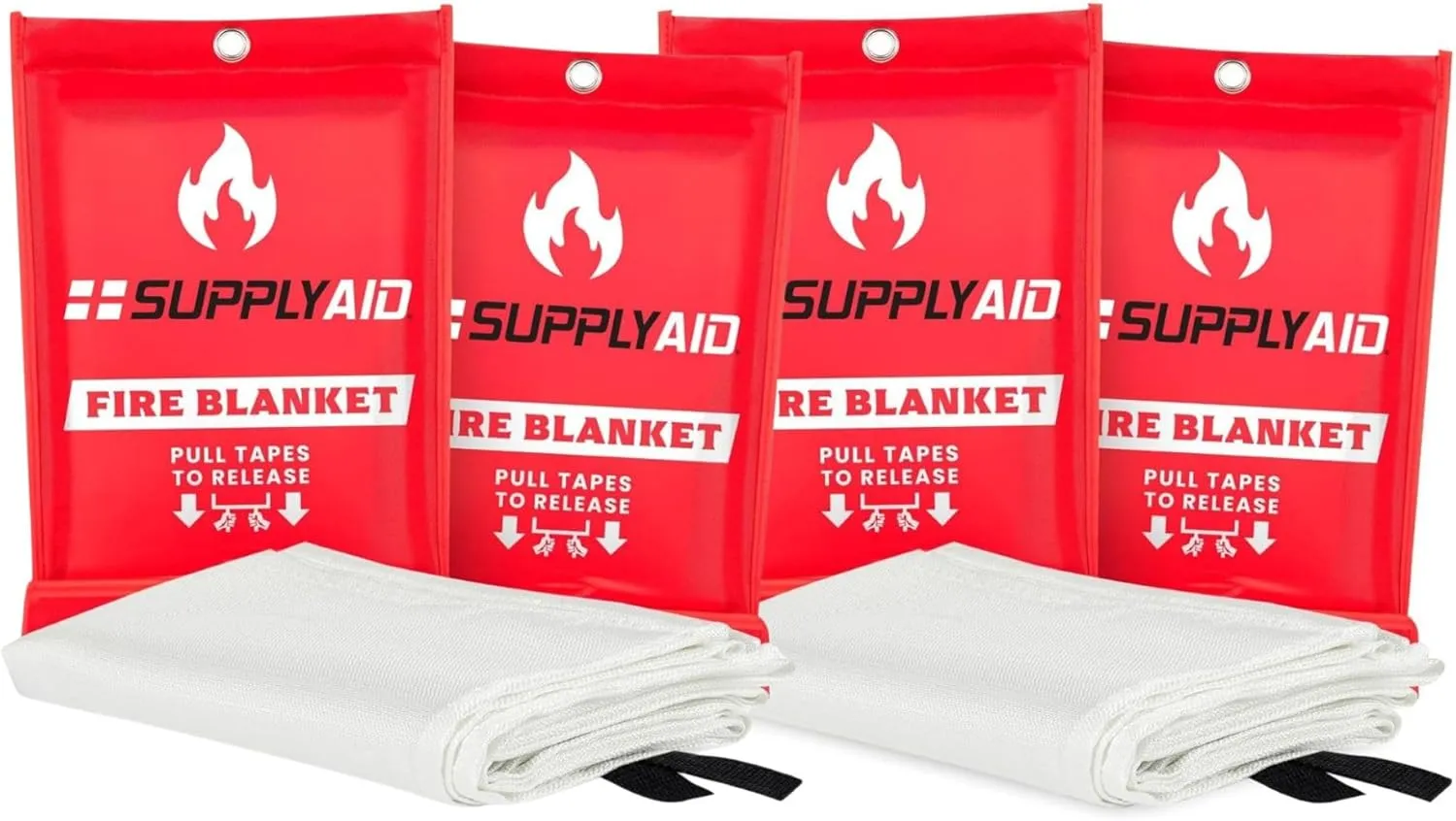 Snow Joe SupplyAID 4 Pack Emergency Fire Blanket for Camping Gear and Safety Supplies, White