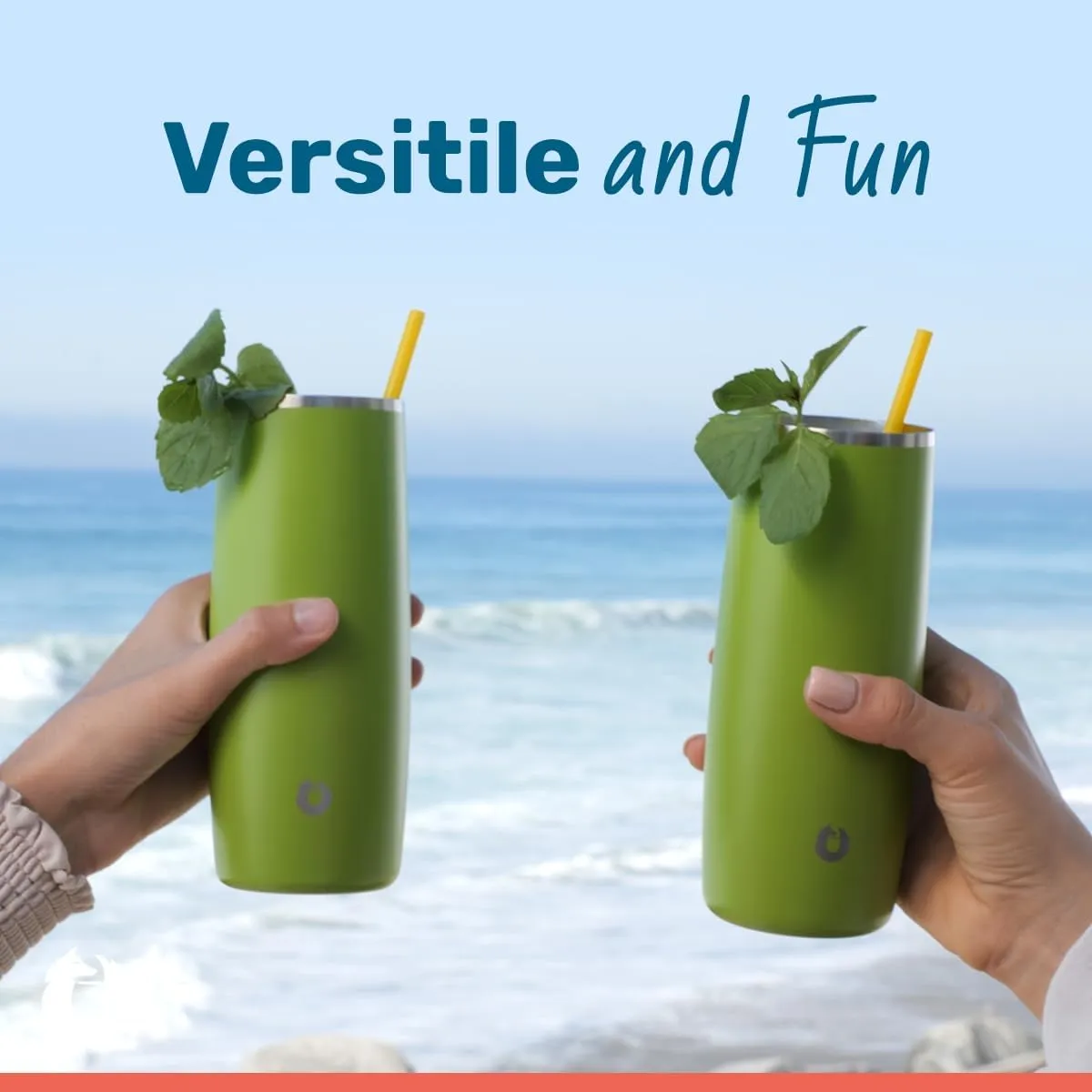 Snowfox Premium Vacuum Insulated Stainless Steel Cocktail Glass/Drink Tumbler, Set of 2, Drinks Stay Icy Cold, Thermal Highball Glasses, Elegant Home Entertaining, Classic Barware, 14.5 oz, Mermaid
