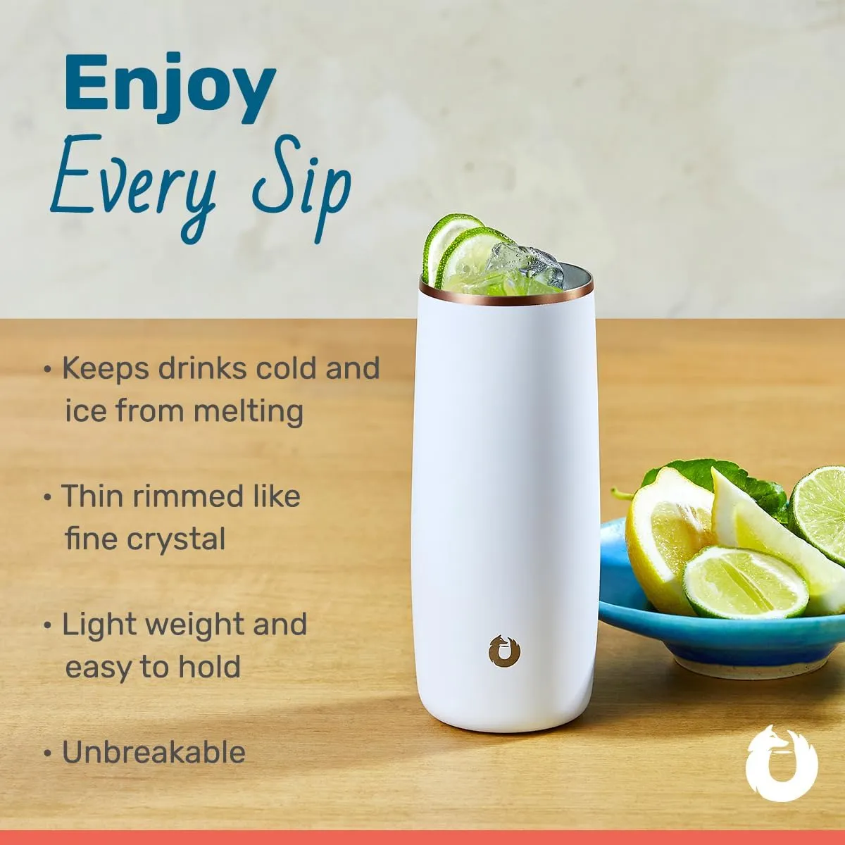 Snowfox Premium Vacuum Insulated Stainless Steel Cocktail Glass/Drink Tumbler, Set of 2, Drinks Stay Icy Cold, Thermal Highball Glasses, Elegant Home Entertaining, Classic Barware, 14.5 oz, Mermaid