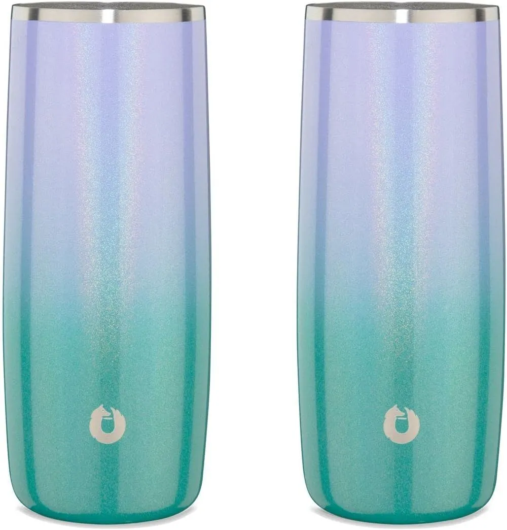 Snowfox Premium Vacuum Insulated Stainless Steel Cocktail Glass/Drink Tumbler, Set of 2, Drinks Stay Icy Cold, Thermal Highball Glasses, Elegant Home Entertaining, Classic Barware, 14.5 oz, Mermaid
