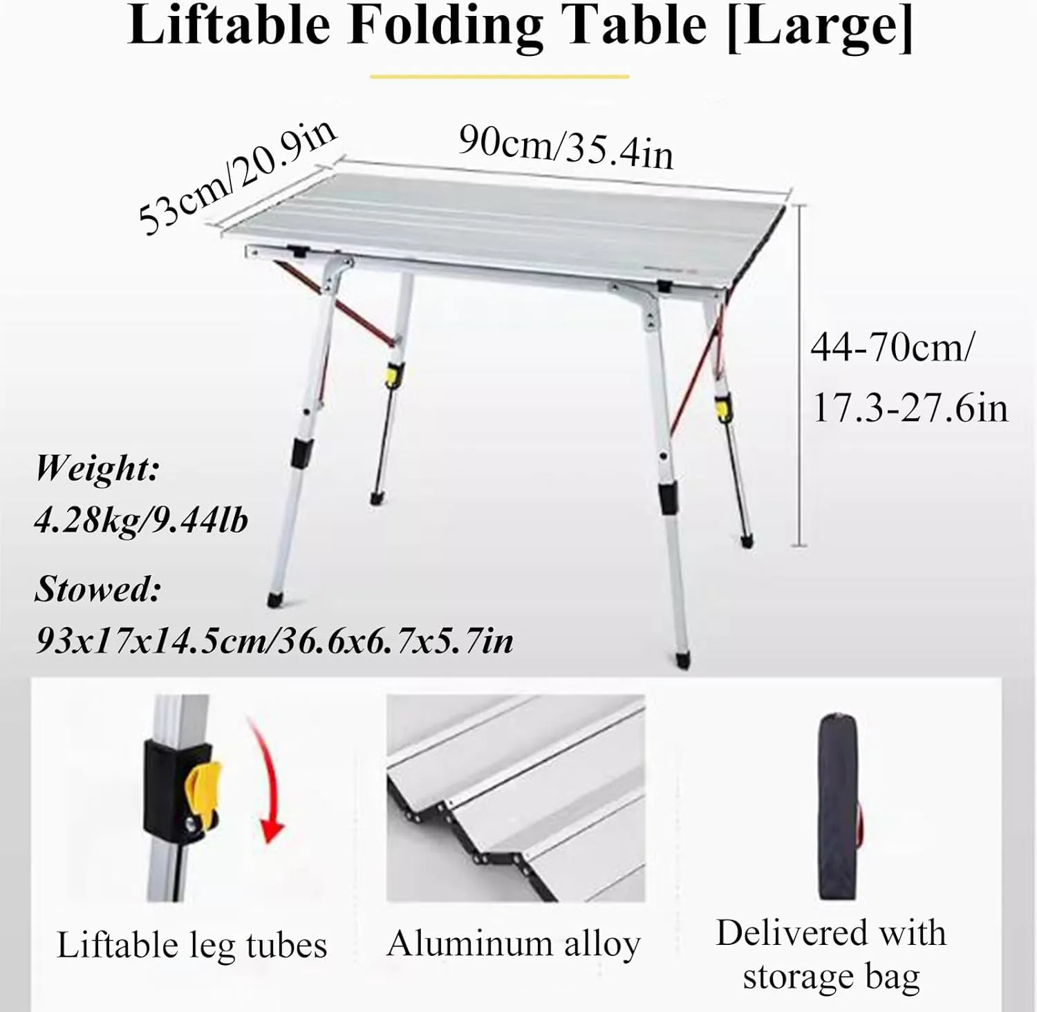 SOBOUR Aluminum Alloy Camping Table Folding Picnic Tables Ultralight Compact Camping Table Roll Up Table Top for Camping Hiking