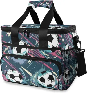 Soccer Blue Cooler Bag Insulated Cooler Soft Sided Cooler 24 Can Portable Picnic Bag Large Leakproof Lunch Bag Box for Beach Grocery Camping Travel Car Men Women