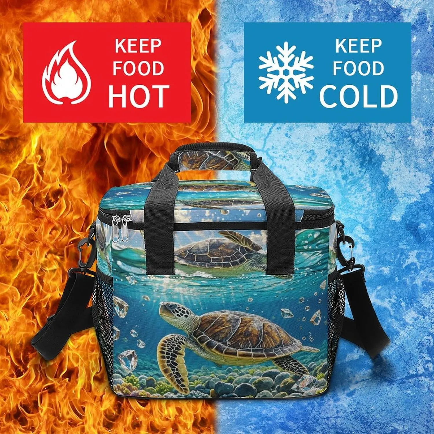 Soft Cooler Bag, 22L Collapsible Beach Cooler Bag,Sea Turtles Painting Printed Portable Ice Chest Leakproof Travel Cooler for Picnic, Outdoor Trip