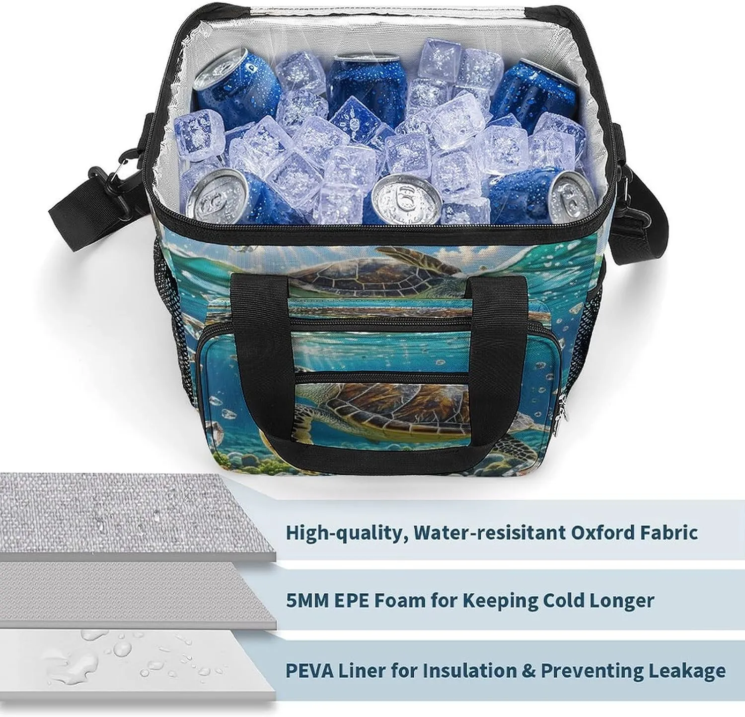 Soft Cooler Bag, 22L Collapsible Beach Cooler Bag,Sea Turtles Painting Printed Portable Ice Chest Leakproof Travel Cooler for Picnic, Outdoor Trip