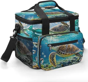 Soft Cooler Bag, 22L Collapsible Beach Cooler Bag,Sea Turtles Painting Printed Portable Ice Chest Leakproof Travel Cooler for Picnic, Outdoor Trip