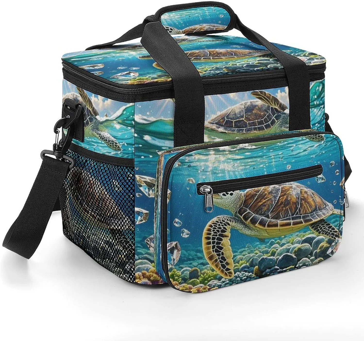 Soft Cooler Bag, 22L Collapsible Beach Cooler Bag,Sea Turtles Painting Printed Portable Ice Chest Leakproof Travel Cooler for Picnic, Outdoor Trip