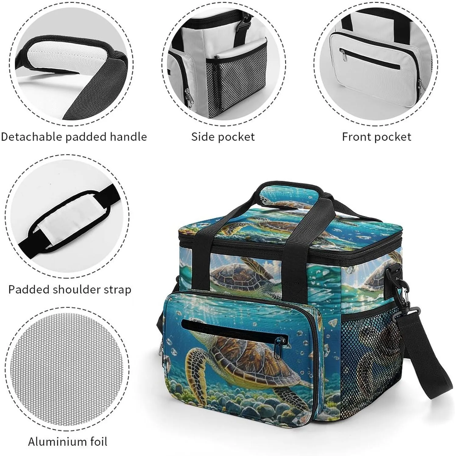 Soft Cooler Bag, 22L Collapsible Beach Cooler Bag,Sea Turtles Painting Printed Portable Ice Chest Leakproof Travel Cooler for Picnic, Outdoor Trip