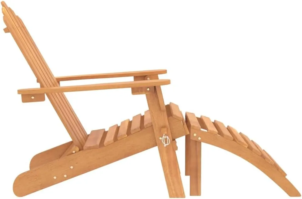Solid Acacia Wood Patio Adirondack Chair with Foldable Footrest - Weather-Resistant Outdoor Lounge Chair for Garden, Poolside & Camping