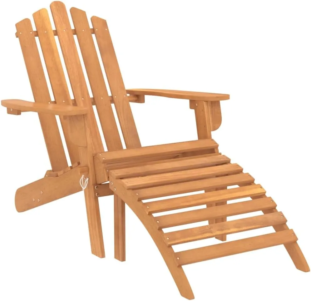 Solid Acacia Wood Patio Adirondack Chair with Foldable Footrest - Weather-Resistant Outdoor Lounge Chair for Garden, Poolside & Camping