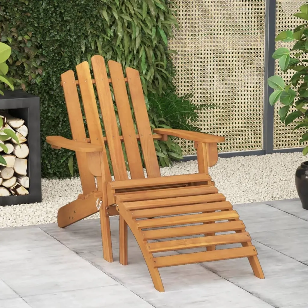 Solid Acacia Wood Patio Adirondack Chair with Foldable Footrest - Weather-Resistant Outdoor Lounge Chair for Garden, Poolside & Camping