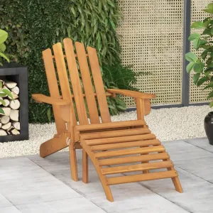 Solid Acacia Wood Patio Adirondack Chair with Foldable Footrest - Weather-Resistant Outdoor Lounge Chair for Garden, Poolside & Camping