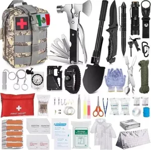 SOONHUA Survival Kit, 325Pcs Survival Gear and First Aid Kit, Emergency Supplies with Molle Bag Axe Shovel Emergency Tent for Outdoor Adventures, Camping, Hiking, Hunting, Fishing