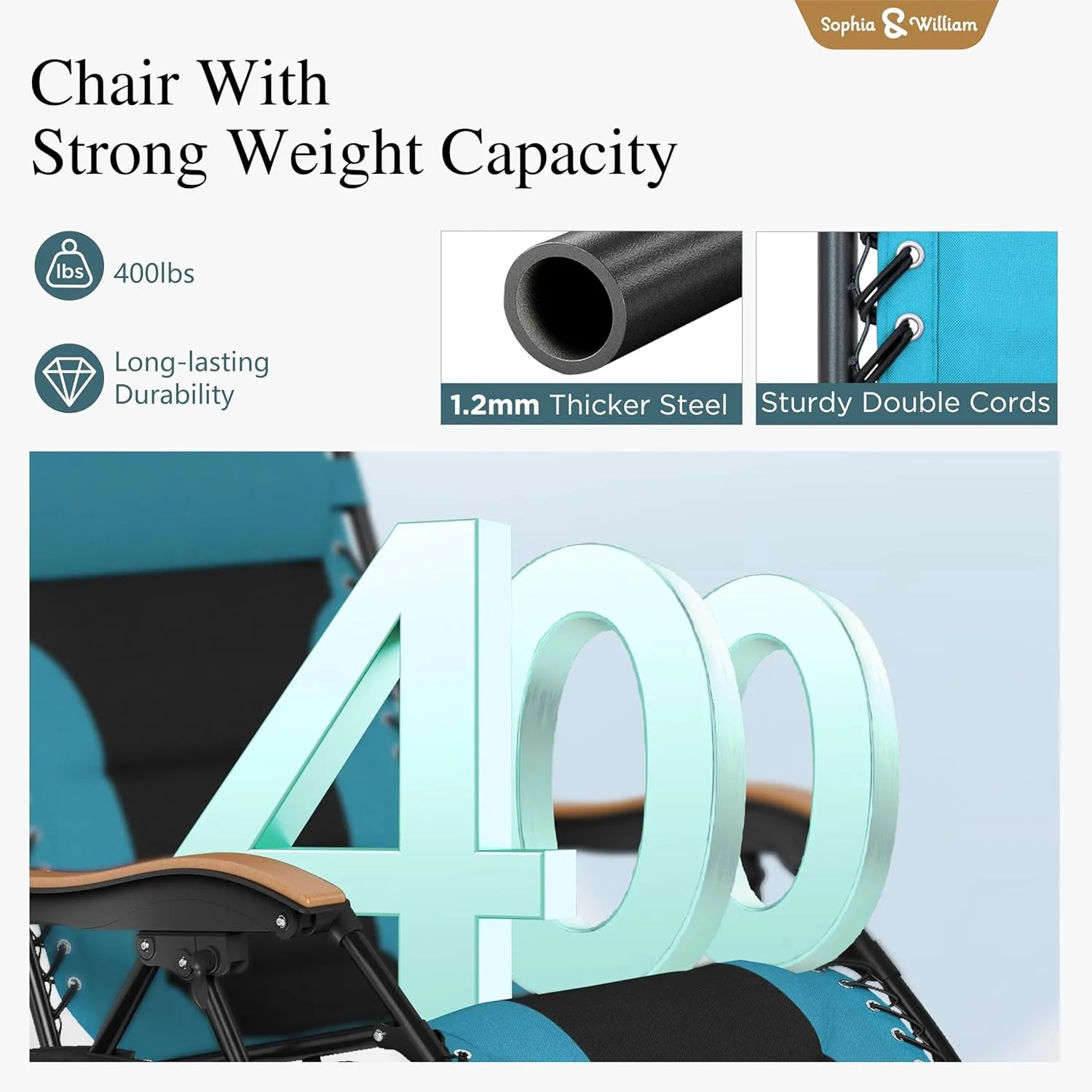 Sophia & William Oversized XL Zero Gravity Recliner Chair Set of 2 Padded Adjustable Folding Reclining Lounge Chair with Wide Armrest and Cup Holder, Support 400 LBS, Aqua