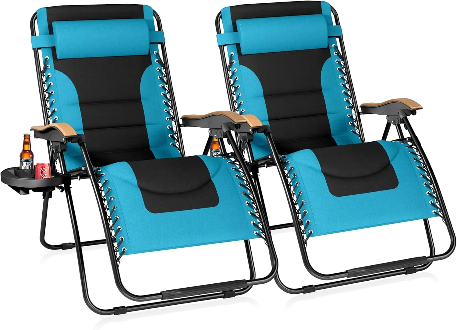 Sophia & William Oversized XL Zero Gravity Recliner Chair Set of 2 Padded Adjustable Folding Reclining Lounge Chair with Wide Armrest and Cup Holder, Support 400 LBS, Aqua