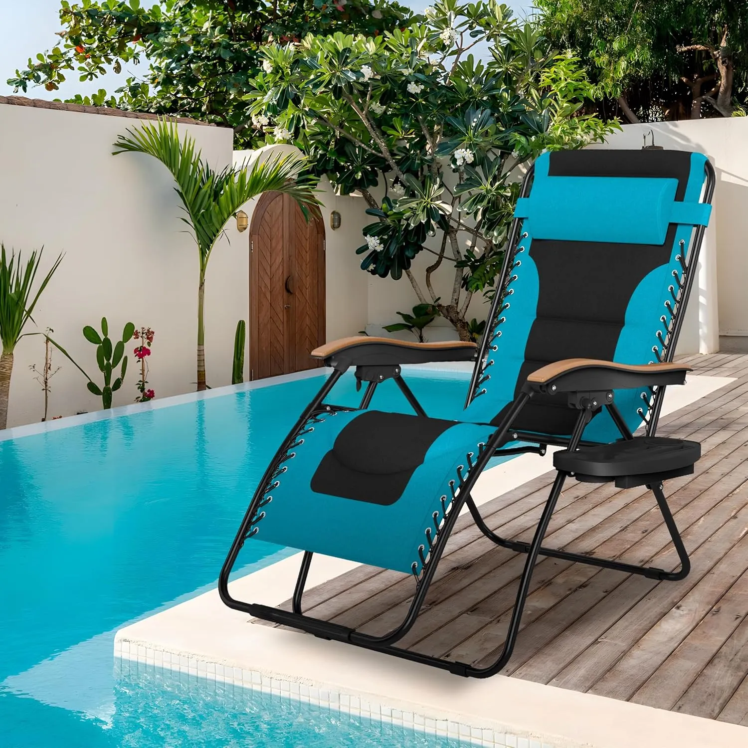 Sophia & William Oversized XL Zero Gravity Recliner Chair Set of 2 Padded Adjustable Folding Reclining Lounge Chair with Wide Armrest and Cup Holder, Support 400 LBS, Aqua